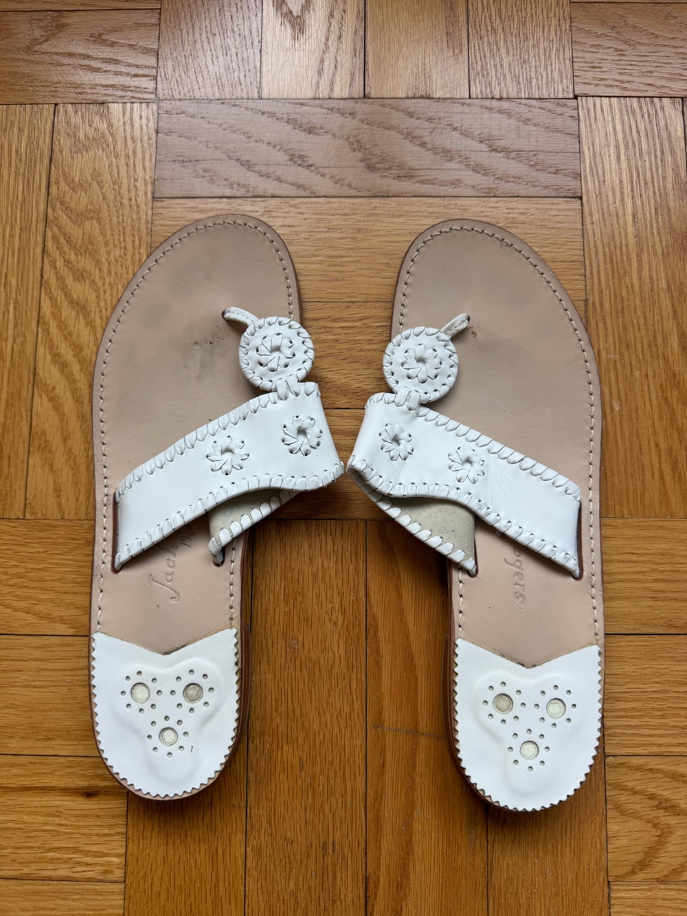 Jack Rogers White Leather Rondelle Toe-Loop Sandals